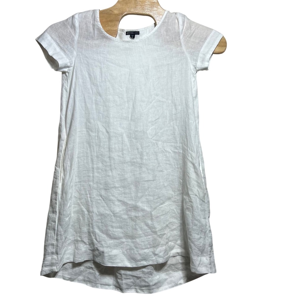 James Perse White 100% Linen Short Sleeve Shift Dress Pockets WJZ6547 Size 0